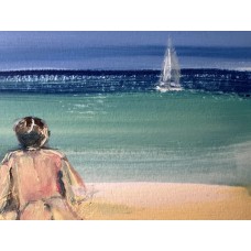 “Nudist Beach. Sea” – Original Female Nude Oil Painting on Paper | Marina Stognieva
